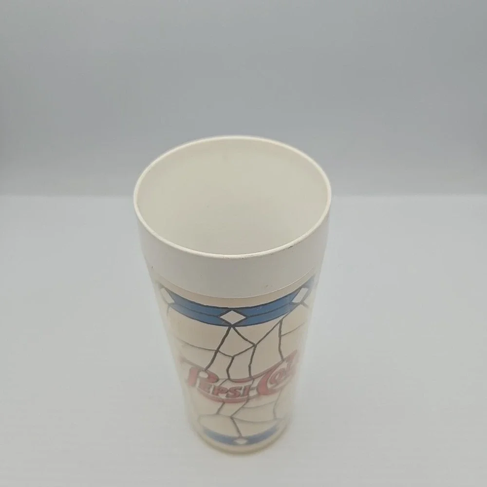 Vintage Thermo Serv Pepsi Cola Thermos Cup Stained Glass Design No Lid